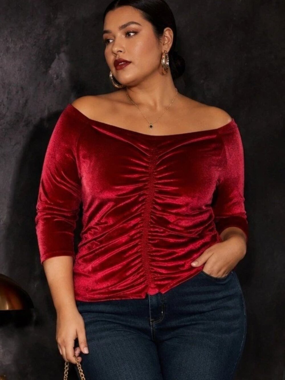 Torrid Red Velvet Shirred Front Off Shoulder Top, size 3X NWT